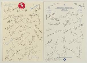 Kent C.C.C. 1970s & 1980s. Two Kent autograph sheets, one a plain page with Kent emblem laid to top, signed by thirty Kent past and present players, the other signed by twenty three to official Club letterhead. Signatures include Benson, Tavare, Wright, E