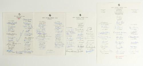 Kent County Cricket Club 1981-1989. A collection of official autograph sheets for Kent teams being 1981 (21 signatures), 1982 (22), 1983 (19), 1984 (22), 1985 (24), 1986 (21), 1988 (20) and 1989 (21). Good condition. Qty 8