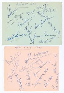Kent C.C.C. 1969 & 1977. Two larger album pages, one signed by twelve members of the 1969 Kent team, the other by twelve of the 1977 team. Signatures are Denness, Dye, Brown, Underwood, Woolmer, Leary, Asif Iqbal, Dixon, Ealham, Luckhurst, Graham, Knott, 