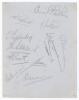 Lancashire C.C.C. 1932. Album page nicely signed in pencil by eleven members of the Lancashire team. Signatures are Eckersley (Captain), Parkin, Paynter, Watson, E. Tyldesley, Sibbles, Booth, Duckworth, Iddon, Butterworth and Hopwood. Good/ very good cond