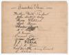 Leicestershire 1899. Lined page from a hotel register nicely signed in ink by eleven Leicestershire players plus the Surrey scorer Frederick Boyington and one other unknown signature. The page headed &lsquo;Leicestershire Eleven&rsquo;. Leicestershire player signatur