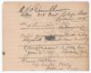 Leicestershire 1899. Lined page from a hotel register nicely signed in ink by eleven Leicestershire players plus the Surrey scorer Frederick Boyington and one other unknown signature. The page headed &lsquo;Leicestershire Eleven&rsquo;. Leicestershire player signatur - 2