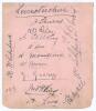 Leicestershire 1913. Album page signed the Leicestershire team. Thirteen signatures in ink including Shields, Riley, Skelding, Geary, Mounteney, W. Brown, Astill, Whitehead etc. To reverse are ten ink signatures of the Gloucestershire team of 1913 includi