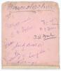 Leicestershire 1913. Album page signed the Leicestershire team. Thirteen signatures in ink including Shields, Riley, Skelding, Geary, Mounteney, W. Brown, Astill, Whitehead etc. To reverse are ten ink signatures of the Gloucestershire team of 1913 includi - 2