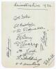 Leicestershire C.C.C. 1926. Small album page very nicely signed in black ink by eleven members of the 1926 Leicestershire team. Signatures are Fowke (Captain), Bradshaw, Sidwell, Berry, Geary, Lord, Skelding, Armstrong, Shipman, Bale and Astill. Slight sm