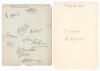 Middlesex and Surrey 1929. Large album page nicely signed in ink by eleven members of the Middlesex team c.1929. Signatures are Haig (Captain), Carris, Peebles, Russell, Hart, Price, Lee, Robins, Durston, Hulme and Canning. Wear and nicks to page edges, o