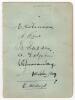 Northamptonshire and Yorkshire 1921. Album page nicely signed in ink to one side by eleven members of the Northamptonshire team and, to the verso, by seven of Yorkshire. Northamptonshire signatures are Raven (Captain), W.H. Denton, White, Buswell, Wells, - 2