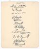 Nottinghamshire c.1928/29. Large album page very nicely signed in ink by eleven members of the Nottinghamshire team. Signatures are Carr (Captain), Payton, Walker, A. Staples, Voce, Barratt, Lilley, G. Gunn, Whysall, S. Staples and Larwood. Good/ very goo