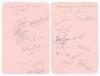 Somerset and Worcestershire 1926. Large album page nicely signed in pencil to one side by eleven Somerset players and to the verso by twelve of Worcestershire (one in ink). Somerset signatures are White, Ingle, Case, Johnson, Bridges, Earle, MacBryan, You