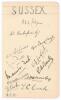 Sussex C.C.C. 1930. Album page very nicely signed in black ink by the twelve members of the Sussex team for the drawn match v Nottinghamshire at Trent Bridge 3rd- 6th May 1930. The page dated 3rd May 1930. Signatures are A.H.H. Gilligan (Captain), Duleeps