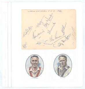 Warwickshire C.C.C. 1956. Larger album page nicely signed in ink by eleven members of the 1956 Warwickshire team. Signatures include Hollies (Captain), Wolton, Weeks, Gardner, Bannister, Townsend, Thompson, Hitchcock, Cartwright etc. The album page laid d