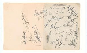 Worcestershire C.C.C. 1926-1929. Two neatly joined album pages nicely signed to one side in ink by twenty two members of the Worcestershire team, the majority of whom played in the matches against Sussex at Hove in seasons 1926-1929. The signatures obtain