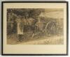 Hedley Verity. Yorkshire & England, 1930-39. Large original photograph of a man leading a horse and coal car with the business name to side &lsquo;H. Verity. Coal Merchant, Harrogate Road, Rawdon to the side. A youthful Hedley Verity is sitting in the cart and 