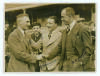 Hedley Verity. Yorkshire & England 1930-1939. &lsquo;Ten wickets for 36 runs, Yorkshire v Warwickshire, 18th May 1931&rsquo;. Original sepia press photograph of Hedley Verity being congratulated by both the Yorkshire and Warwickshire Captains, Frank Greenwood and Bob
