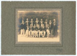 &lsquo;Yorkshire County Cricket Team circa 1931&rsquo;. Excellent official mono photograph of the Yorkshire team seated and standing in rows wearing cricket attire and blazers. Players featured include Greenwood (captain), Sutcliffe, Sellers, Macauley, Leyland, Wood,