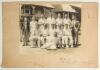 &lsquo;Yorkshire County Cricket Team 1932&rsquo;. Official mono photograph of the Yorkshire team seated and standing in rows wearing cricket attire in front of a pavilion. Players featured include Sellers (captain), Sutcliffe, Macauley, A. Rhodes, Holmes, Wood, Barbe