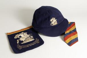 Hedley Verity. Yorkshire & England 1930-1939. M.C.C. tour of Australia &lsquo;Bodyline&rsquo; 1932-33. M.C.C. navy blue cloth Test touring cap, by E.C. Devereux of Eton, Bucks, with excellent raised embroidered touring emblem of St. George & Dragon in silver thread t