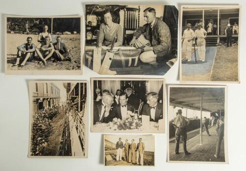 Hedley Verity. Yorkshire & England 1930-1939. M.C.C. tour of Australia &lsquo;Bodyline&rsquo; 1932/33. A selection of thirty six mono press photographs, the majority from the tour. Photographs include Hedley packing his cricket bag before leaving, ticker-tape goodbye